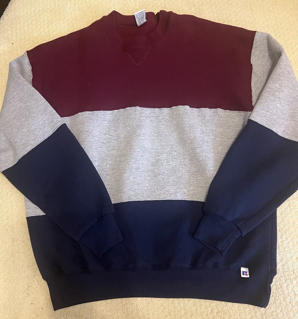 Vintage 90s Russell Athletic Colorblock Sweatshirt Mock Neck Tri Color XL